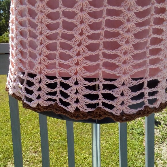 Handed Crafted Summer Tunic Top,  Color Peach and Brown, Size Large. - Picture 3 of 5